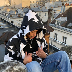 Star Print Zip-Up Hoodie