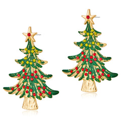 FILMOON Christmas Earrings for Women Rhinestone Chritsmas Tree Holiday Festival Costume Jewelry