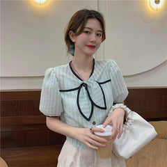 Loose Casual Bowknot Short-Sleeved Women's Shirt