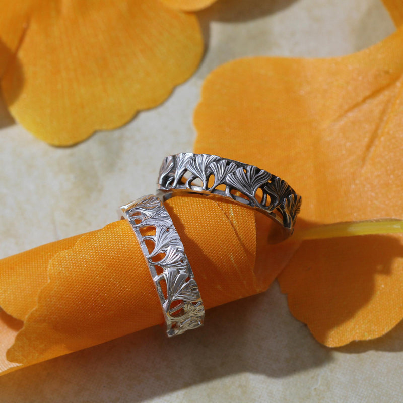 Vintage Thai Silver Ginkgo Leaf Ring for Girls