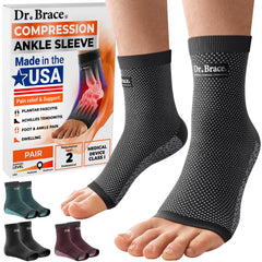 Made in USA Dr. Brace Elite Ankle Brace Compression Sleeve- 20-30 mmHg Plantar Fasciitis Socks and Achilles Tendonitis & Swelling Relief Foot Brace with Arch Support Ankle Support for Women & Men (Pair) (Medium Moon)