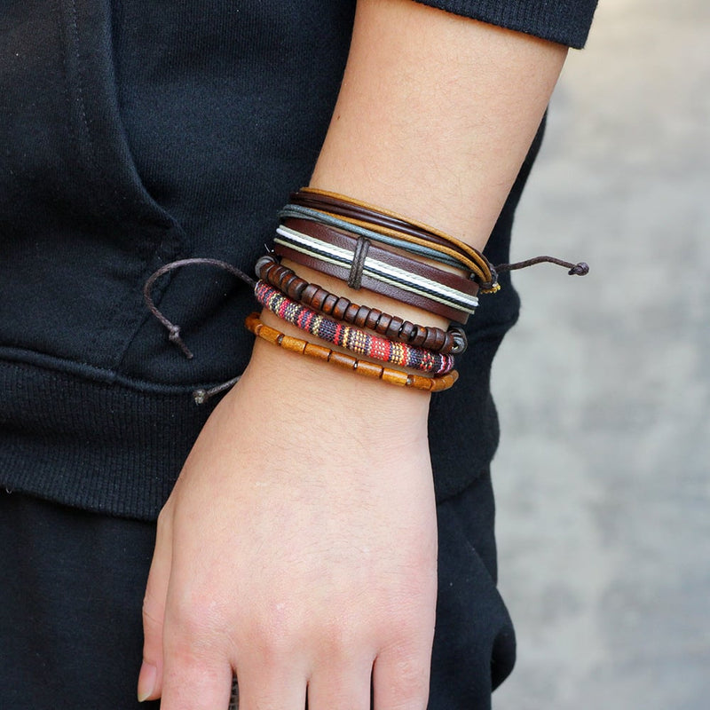Five-Piece Set Wooden Bead Woven Bracelet