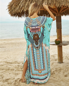 Green Printed Beach Cover-Up for Plus Size Swimwear