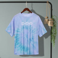 Blue Floral Print Women's T-Shirt - Casual Short Sleeve
