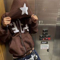 Star Print Zip-Up Hoodie