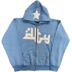 Star Print Zip-Up Hoodie