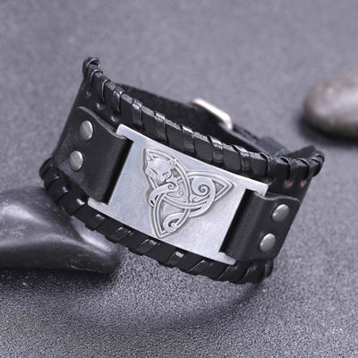 Antique Silver Fox Retro Leather Bracelet for Men