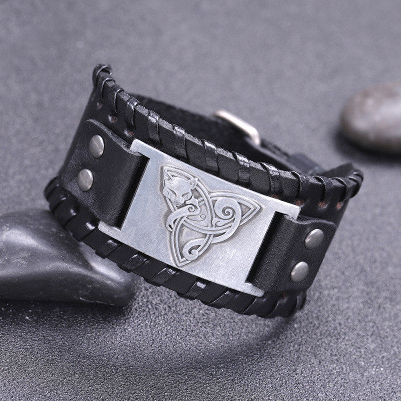 Antique Silver Fox Retro Leather Bracelet for Men