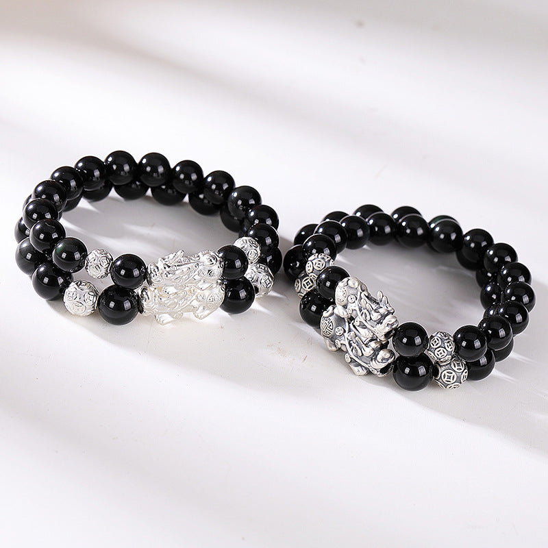 S925 Sterling Silver Obsidian Pixiu Bracelet - Versatile