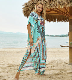 Green Printed Beach Cover-Up for Plus Size Swimwear