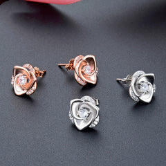 S925 Silver Rose Flower Stud Earrings for Women