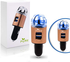 Car Air Purifier 3in1 Premium Stainless Steel Air Filter Ionizer w/Dual USB Quick Charge 3.0 USB-Eliminate Allergens Odor Smell Smoke Pets Pollen Mold Bacteria w/Anti-Microbial Deodorizer (Bronze)