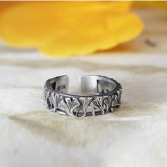 Vintage Thai Silver Ginkgo Leaf Ring for Girls