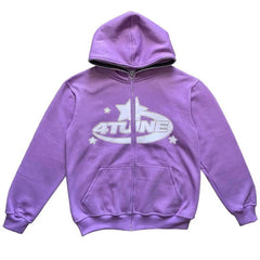Star Print Zip-Up Hoodie