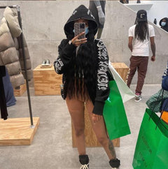Women's Harajuku Star Print Zip Hoodie for Casual Wear