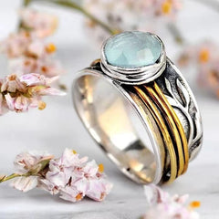 Two-Color Retro Design Artistic Sapphire Ring