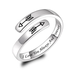 BEILIN 925 Sterling Silver Inspirational Ring Adjustable Rings Personality Encouragement Jewelry Gifts for Women(Design 2: I Love You Always And Forever)