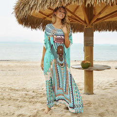 Green Printed Beach Cover-Up for Plus Size Swimwear