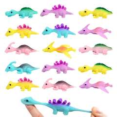 KnjoFly Slingshot Dinosaur Finger Toys Mini Rubber Dino Figures Finger Sling Shot Toys Flying Games Party Favors Gift Toy Funny Gag Gifts for Kids Teens Boys (15 Pcs)