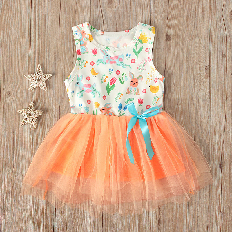 Girls Sleeveless Mesh Dress with Animal Print