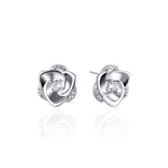 S925 Silver Rose Flower Stud Earrings for Women