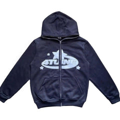 Star Print Zip-Up Hoodie