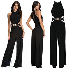 Black Long Sleeve High Neck Jumpsuit with Flared Pants