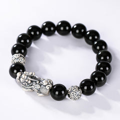 S925 Sterling Silver Obsidian Pixiu Bracelet - Versatile