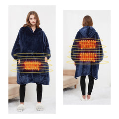 USB Heated Hoodie Blanket - Plush Double Layer Sweatshirt