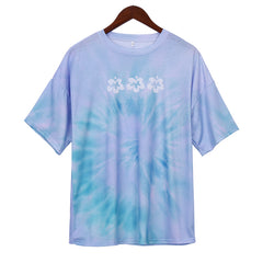 Blue Floral Print Women's T-Shirt - Casual Short Sleeve