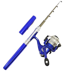 Portable Pocket Telescopic 38inch Mini Pen Fishing Rod Spinning Reel Combos Pen Folded Fishing Pole Spinning Wheel Gift for River Lake Reservoir Ice Fishing and So On (Blue)