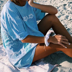 Blue Floral Print Women's T-Shirt - Casual Short Sleeve