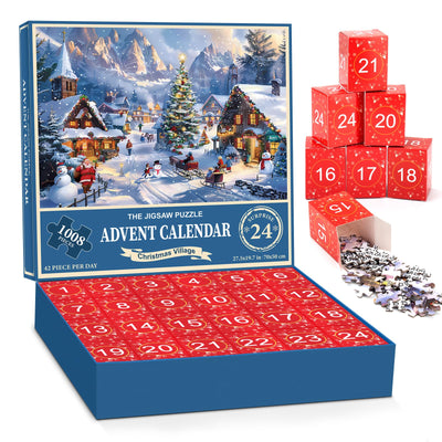 Advent Calendar 2024 Jigsaw Puzzle24 Box Christmas Countdown Calendar for Adult KidsFamily Game In Christmas1008 PiecesChristmas Village19.7 inches x 27.6 inch