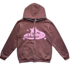 Star Print Zip-Up Hoodie