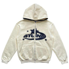Star Print Zip-Up Hoodie
