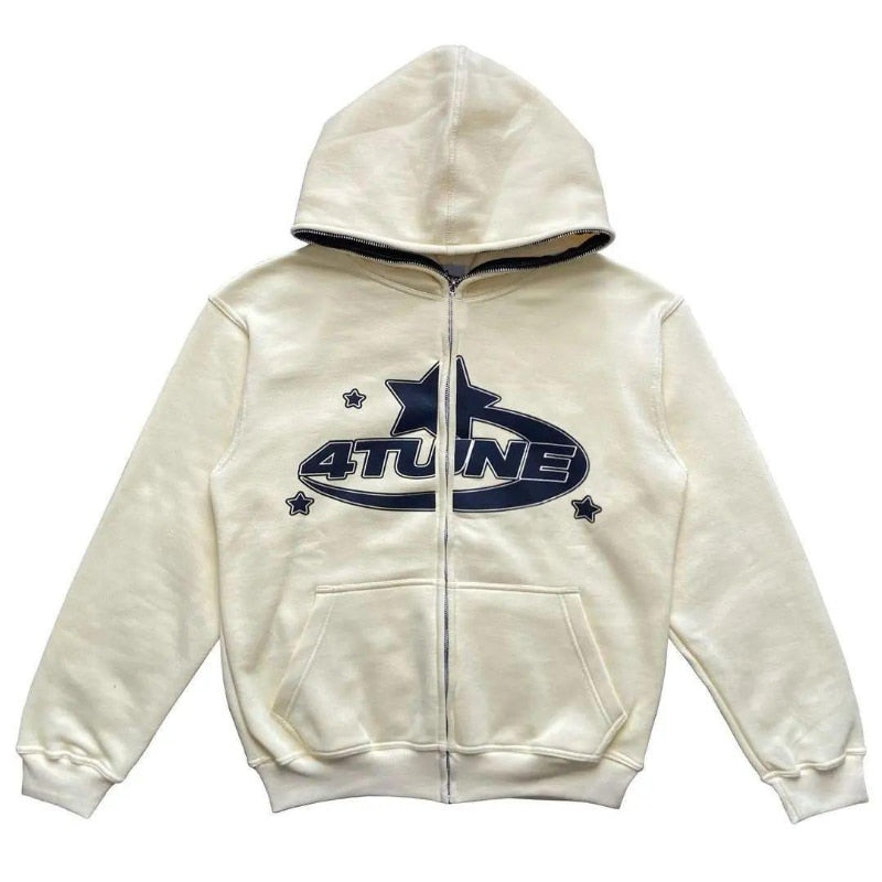 Star Print Zip-Up Hoodie