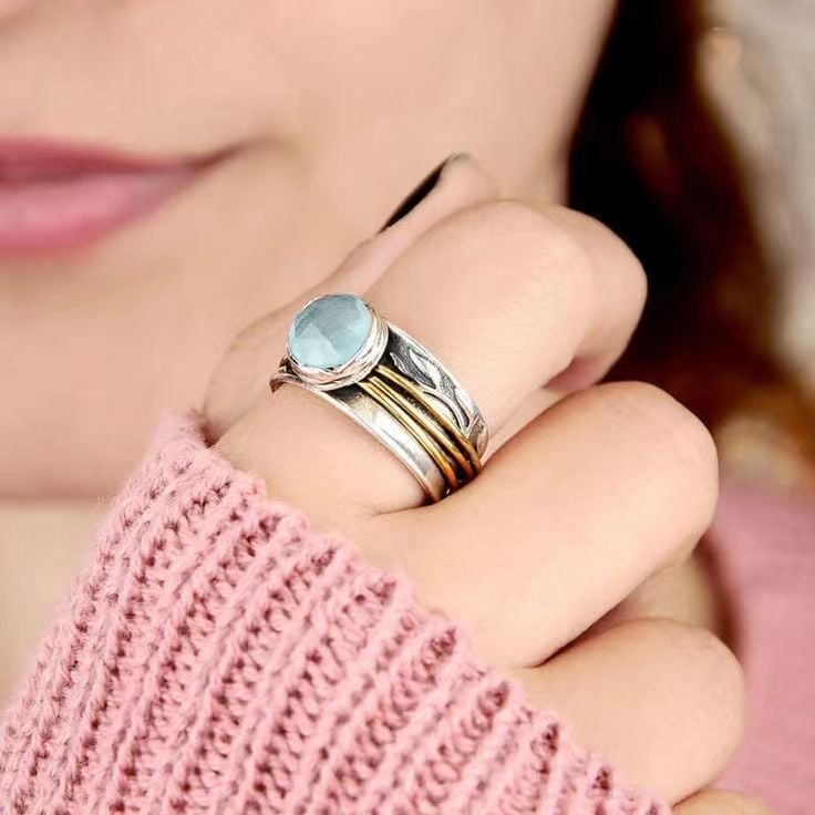 Two-Color Retro Design Artistic Sapphire Ring